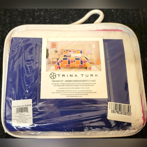 Trina Turk Mondrian 200 Thread Count Cotton Percale 2-Piece Duvet Cover Set-Twin - Picture 3 of 5